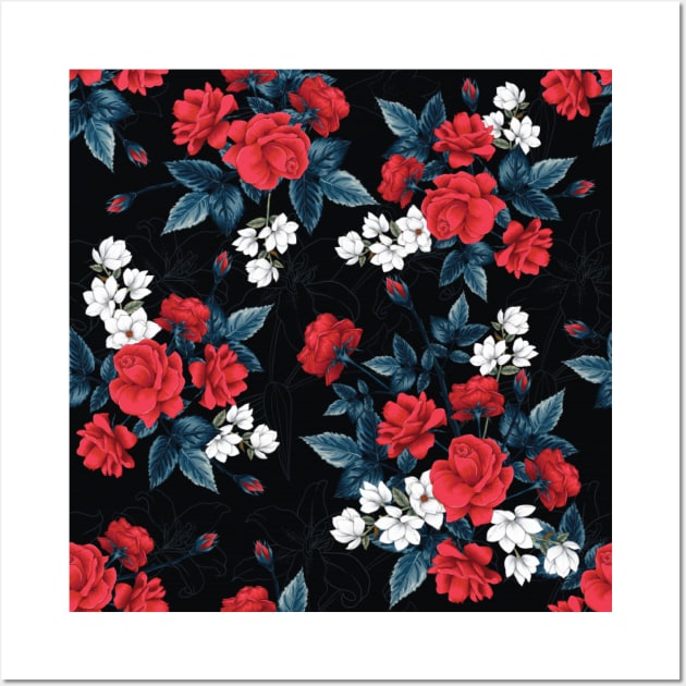 Red rose flowers pattern Wall Art by Fashion Apparels